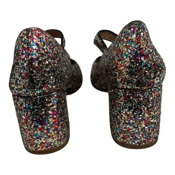 Madewell Size 7.5 The Zelda Mary Jane Block Heel in Glitter Party Cocktail - Picture 6 of 9